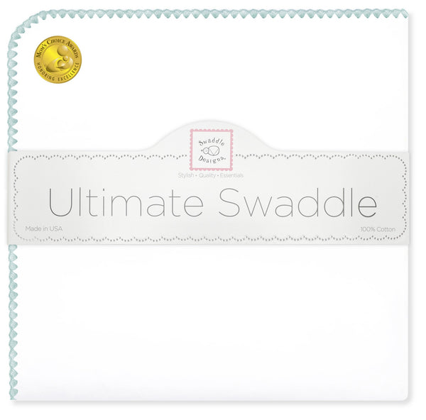 Ultimate Swaddle Blanket - White with Pastel Trim, SeaCrystal - Customized