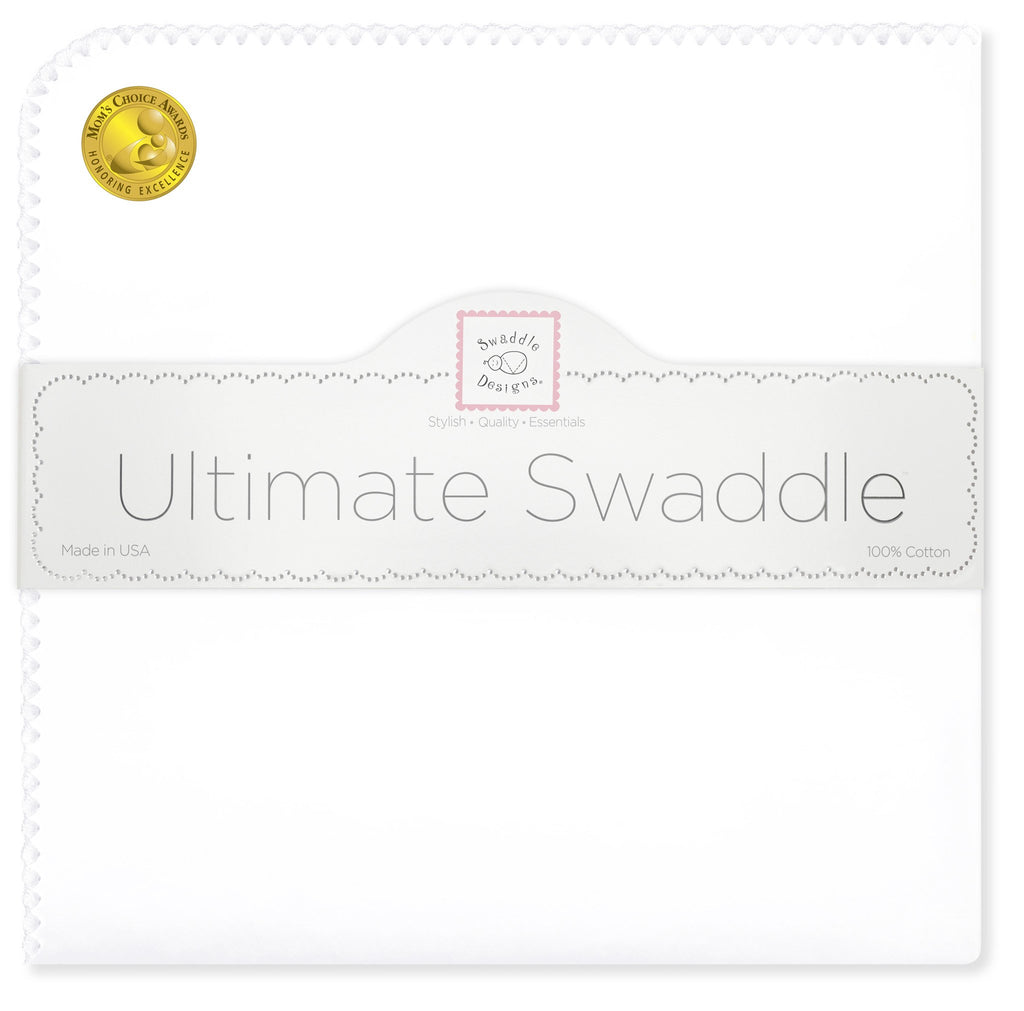 Ultimate Swaddle Blanket - White with Pastel Trim, White - Customized