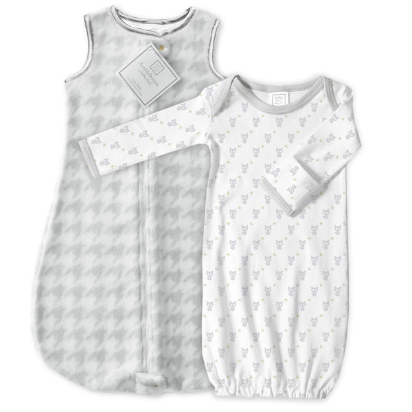 Cozy Sterling Non-Weighted Puppytooth zzZipMe Sack + Pajama Gown Set