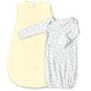 Cotton Knit Non-Weighted zzZipMe Sack Set - Pastel Yellow + Tiny Triangles Shimmer Pajama Gown
