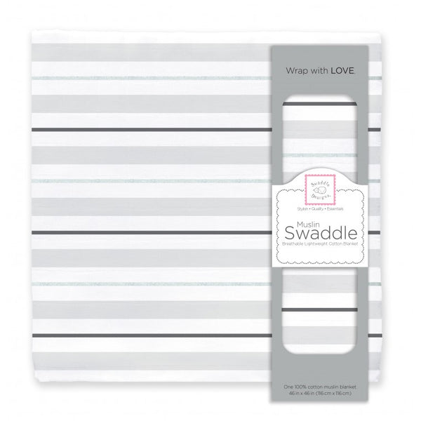 Muslin Swaddle Single - 3 Color Stripe & Soft Black with Touch of Silver Shimmer