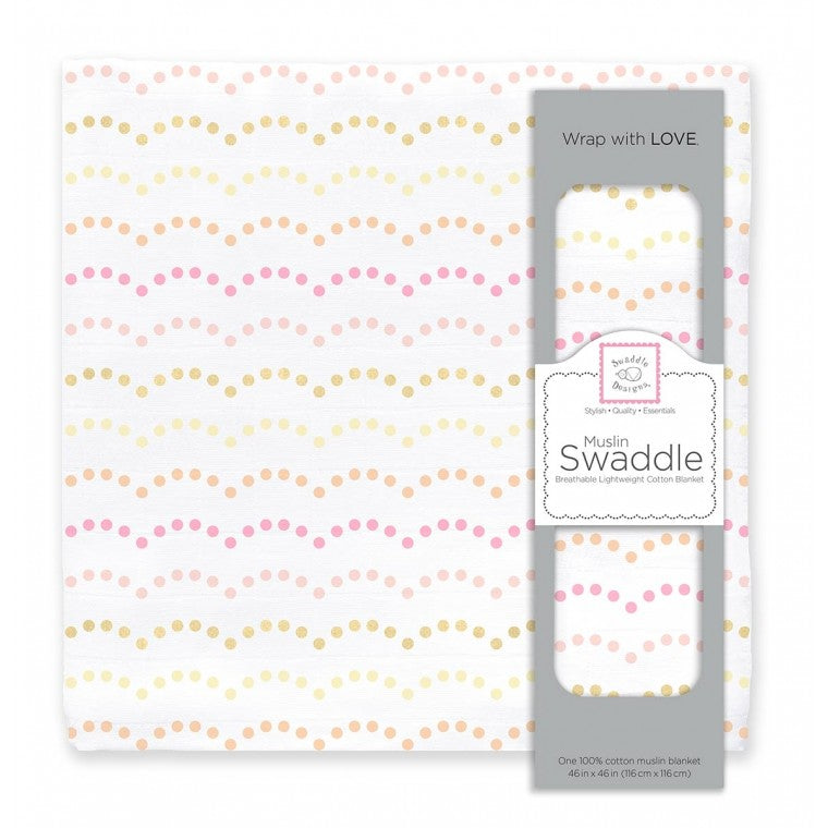 Muslin Swaddle Single - Dotted Scallops Shimmer, Pink