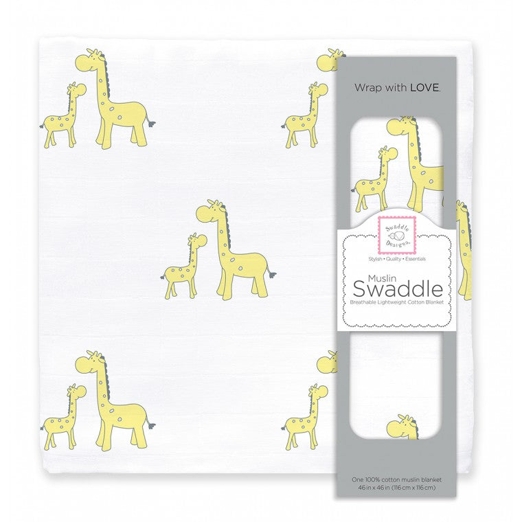 Muslin Swaddle Single - Mama Baby Giraffe, Yellow
