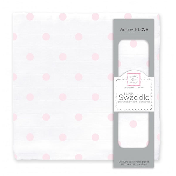 Muslin Swaddle Single - French Dots, Pastel Pink