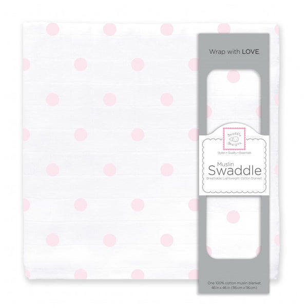 Muslin Swaddle Single French Dots Pastel Pink SwaddleDesigns