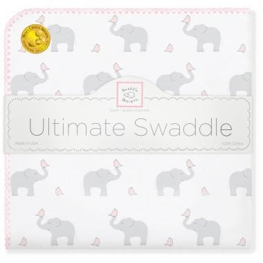 Ultimate Swaddle Blanket - Elephant & Chickies, Pastel Pink - Customized