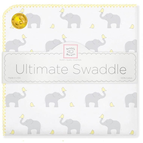 Ultimate Swaddle Blanket - Elephant & Chickies, Pastel Yellow - Customized
