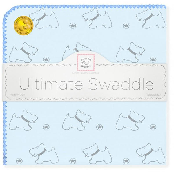 Ultimate Swaddle Blanket - Gray Doggie, Blue - Customized