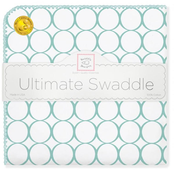 Ultimate Swaddle Blanket - Mod Circles on White, SeaCrystal - Customized