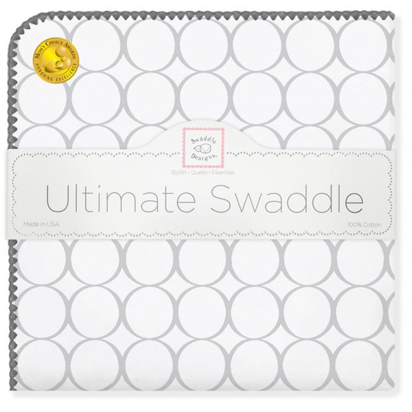 Ultimate Swaddle Blanket - Mod Circles on White, Sterling