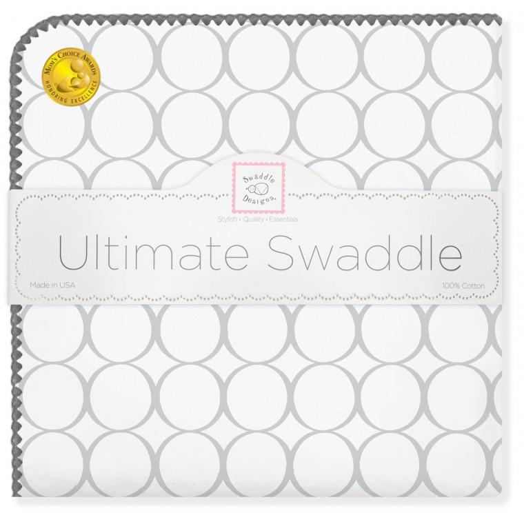 Ultimate Swaddle Blanket - Mod Circles on White, Sterling - Customized